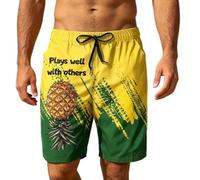 Heucapc Men's Swim Trunks Quick Dry Swimming Trunks Upside Down Pineapple Beach Shorts with Mesh Lining and Pockets, Pineapple, L