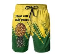 Heucapc Men's Swim Trunks Quick Dry Swimming Trunks Upside Down Pineapple Beach Shorts with Mesh Lining and Pockets, Pineapple, XXL