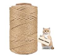 heuchaey Sisal Scratching Post Cord, 6 mm x 60 m, Sisal Rope for Scratching Post, Natural Sisal Rope for Cats, Sisal Rope for DIY, Decoration, Cat Rope Accessories, Cat Toy, Rope for Cats