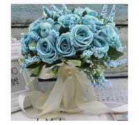 HEUchuan Wedding Bouquet Holding Flowers Artificial Rose Wedding Bouquet with Silk Satin Ribbon Pink White Bridesmaid Bridal Party(Blue)