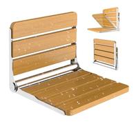 Heuffe Folding Shower Seat Wall Mounted,Fold Up Shower Stool Wooden,Shower Chair Foldable,Fold Down Bathroom Stool for Elderly Disabled Adults