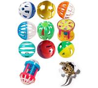 HEUHAI 10 Pack Bearded Dragon Toys, 10 Unique Hollow Balls with Bells, Reptile Enrichment & Tank Decor for Small Lizards