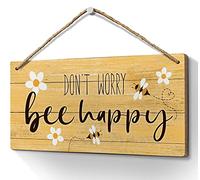 Heuhuww Don’t Worry Bee Happy Sign 6"x12" Bee Decor Signs for Front Door Wall Porch Home Room Decor,Inspirational Bee Gifts for Women Sister Friends Bees Lovers-Yellow