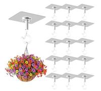 HEUIOP 10 Pcs Ceiling Hook, Heavy Duty Self Adhesive Ceiling Hooks No Drill Hooks for Hanging Plants, Bird Feeders Square Shape Stronger Load Bearing Capacity