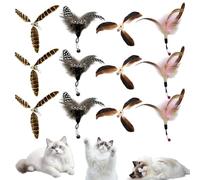 HEUIOP 12 Pcs Cat Feather Toy Replacements, Interactive Cat Toy with Natural Feathers, Interactive Teaser Wand Attachments with Bells for Indoor Cats Durable Detachable Feather Bells Replacements