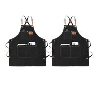HEUIOP 2 Pack Canvas Apron,Waterproof Black Kitchen Apron with Pockets and Adjustable Strap for Women Men,Chef Aprons for Home Kitchen Cooking Baking Cafe Artist Painting Restaurant