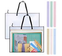 HEUIOP 2 Pcs A2 Art Folder Bag, 63 × 48 cm Waterproof Art Folder, Transparent A2 Mesh Handbag Files Tote with Zipper for Posters, Paintings, Homework, File Storage (with 6 Markers)