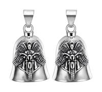 HEUIOP 2 Pcs Guardian Bell for Motorcycles, Angel Gremlin Bell with Keychain,Luck Charm for Father's Day Christmas Anniversary Valentine's Day Gift to Motorbikes Bikeriders Husband (Silver)