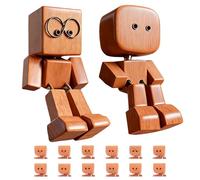 HEUIOP 2 Pcs Shaking Wooden Man Figurine with 12 Magnetic Expressions,Handmade Wooden Man with Wobbly Legs for Car,Creative Dashboard Bobblehead for Drivers Friends & Desk Decor