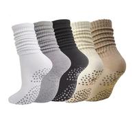 HEUIOP 5 Pairs Pilates Grip Socks Women,Reformer Pilates Socks for Anti-Slip, Sweat-Absorbent and Anti-Friction for Barre,Yoga,Dance,Fitness Hospital Long Scrunch grip socks
