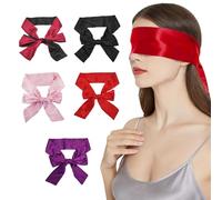 HEUIOP 5 Pcs Satin Silk Blindfolds, Soft Comfortable Blindfold for Couples, Satin Eye Covers Blind Folds for Adult Play, Sleeping, Travel, Valentine Gift (Black, Red, Purple, Pink, Black-Rose Red)