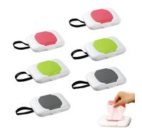 HEUIOP 6 PCS Baby Wet Wipes Dispenser Box Portable Refillable Toilet Wipes Dispenser Box with Sealing Lids and Lanyard for Bathroom, Travel, Outdoor Activities (Green, Gray, Red)