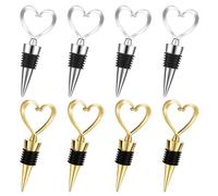 HEUIOP 8 Pcs Wine Bottle Stoppers,Reusable Bottle Stopper,Heart-Shaped Bottle Saver Sealer Corks for Wine Champagne Prosecco Spirits Beer Collection ( Silver Gold)