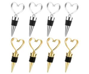 HEUIOP 8 Pcs Wine Bottle Stoppers,Reusable Bottle Stopper,Heart-Shaped Bottle Saver Sealer Corks for Wine Champagne Prosecco Spirits Beer Collection ( Silver Gold)