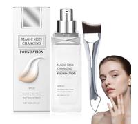 HEUIOP Colour Changing Foundation for Mature Skin,Creates Flawless and Delicate Finish Hydrating Natural Coverage Long-Lasting Waterproof Colour Match Foundation with Brush for All Skin Tones