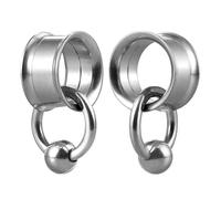 Heuvipens 2pc Screw Flesh Tunnel & 2pc Spring CBR Ring Steel Earrings Captive Bead Hoop Ring Double Flared Ear Plug Hanger Dangle Gauge, 2pc 18mm Plug + 2pc 5mm Ring, Metal, no gemstone