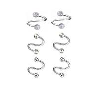 Heuvipens 6pc 16g Surgical Steel Twist Bar Crystal Earring Spiral Eyebrow Ring Ear Stud Helix Cartilage Lip Piercing Set, Suitable for Inside Round Diameter: 8mm/10mm, Metal, cz crystal