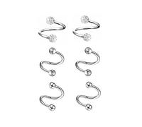 Heuvipens 6pc 16g Surgical Steel Twist Bar Crystal Earring Spiral Eyebrow Ring Ear Stud Helix Cartilage Lip Piercing Set, Suitable for Inside Round Diameter: 8mm/10mm, Metal, cz crystal
