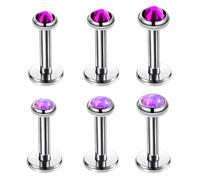 Heuvipens 6pc 6/8/10/12mm Steel Bar 3/4/5mm Opal & Crystal Monroe Labret Internally Threaded Lip Stud Ear Universal Piercing Jewelry, Suitable for Bar Length: 10mm & 12mm, Metal, cz crystal