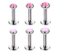 Heuvipens 6pc 6/8/10/12mm Steel Bar 3/4/5mm Opal & Crystal Monroe Labret Internally Threaded Lip Stud Ear Universal Piercing Jewelry, Suitable for Bar Length: 10mm & 12mm, Metal, cz crystal