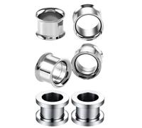 Heuvipens 6pc Surgical Steel Screw Fit Saddle Flesh Tunnel Double Flared Ear Plug Gauge Expander 4g (5mm) - 3/4" (20mm), 2g (6mm), Metal, no gemstone