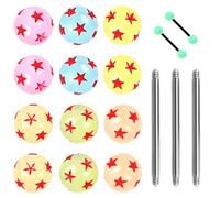 Heuvipens GLOW IN THE DARK UV Acrylic Ball Multi Color 3D Star Pattern 14G Tongue Titanium Bar Barbell Ring DIY Piercing Jewelry Set