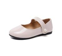 HEVA Classic Mary Jane Shoes for Girls Hook and Loop Wedding Dress Flats School Shoes(11UK 30EU,Nude)