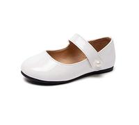 HEVA Classic Mary Jane Shoes for Girls Hook and Loop Wedding Dress Flats School Shoes(7UK 24EU,White)