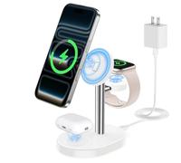 Hevanto 2026 3 in 1 Wireless Charging Station for Apple MagSafe Charger, 15W Fast Magnetic Mag-Safe Charger Stand for iPhone 17 16 15 14 13 12 Apple Watch AirPods Series, SilverWhite