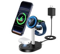 Hevanto 2026 3 in 1 Wireless Charging Station for Apple MagSafe Charger, 15W Fast Magnetic Mag-Safe Charger Stand for iPhone 17 16 15 14 13 12 Apple Watch AirPods Series, Black&Grey