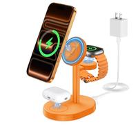 Hevanto 2026 3 in 1 Wireless Charging Station for Apple MagSafe Charger, 15W Fast Magnetic Mag-Safe Charger Stand for iPhone 17 16 15 14 13 12 Apple Watch AirPods Series, Orange