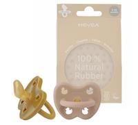 HEVEA Natural Rubber Dummy Pacifier Orthodontic 3-36 Months - Hygienic One Piece Design for Newborns to Toddlers, BPA-Free, Soft & Durable - 2-Pack (Golden Honey & Tan Beige)