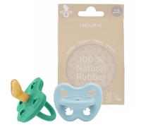 HEVEA Natural Rubber Dummy Pacifier Orthodontic 3-36 Months - Hygienic One Piece Design for Newborns to Toddlers, BPA-Free, Soft & Durable - 2-Pack (Maya Blue & Pop of Green)