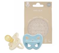 HEVEA Natural Rubber Dummy Pacifier Round Newborn 0+ Months - Hygienic One Piece Design for Newborns to Toddlers, BPA-Free, Soft & Durable - 2-Pack (Baby Blue & Milky White)