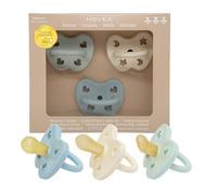 HEVEA Trial Trio-Pack Baby Dummies Newborn in Natural Rubber - Pacifier Starter Pack with Three Teat Mix for Newborns 0+ Months, (The Baby Boy Mix)