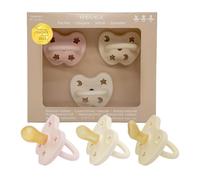 HEVEA Trial Trio-Pack Baby Dummies Newborn in Natural Rubber - Pacifier Starter Pack with Three Teat Mix for Newborns 0+ Months, (The Baby Girl Mix)
