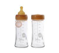 HEVEA Wide Neck Glass Baby Bottles - Medium Flow Anti Colic Baby Bottles 3+ Months - Eco-Friendly, BPA-Free, Two-Pack (8.5 Oz)
