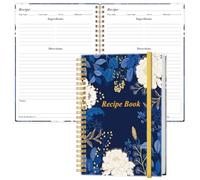 Heveboik Recipe Book to Write in Your Own Recipes - Spiral Blank Cookbook - Elegant Waterproof Cover Big Recipe Journal - Easy to Use Layout, 5.8" x 8.5", Blue Leaf