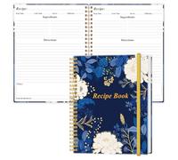 Heveboik Recipe Book to Write in Your Own Recipes - Spiral Blank Cookbook - Elegant Waterproof Cover Big Recipe Journal - Easy to Use Layout, 8.5" x 11", Blue Leaf
