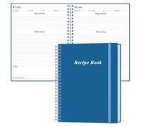 Heveboik Recipe Book to Write in Your Own Recipes - Spiral Blank Cookbook - Elegant Waterproof Cover Big Recipe Journal - Easy to Use Layout, 8.5" x 11", Blue