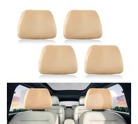 Heveer Car Headrest Covers 4Pcs Dustproof Car Head Rest Covers Washable Universal Head Rest Protector Cover with Elasticated Hems for Truck Bus Coach Auto Off White