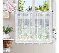 Heveer Kitchen Curtains Cafe Curtains Rod Pocket Short Curtain Small Window Curtain Semi Sheer Curtains for Small Windows Bathroom Bedroom 1 Piece 60 x 81 cm