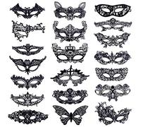 Heveer Lace Mask Masquerade Masks Women Sexy Venetian Eyemask for Halloween Carnival Party Costume Ball 20 Pack,Black,M