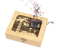 Heveer Music Box Wooden Hand Crank Music Boxes Wooden Jewellery Box Musical Box Gift for for Kids Friends Family, Monkey Pattern