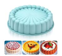 Heveer Silicone Charlotte Cake Pan 10 Inch Nonstick Round Silicone Molds Reusable Cake Mold Fluted Cake Pan for Baking Strawberry Shortcake Cheesecake Blue