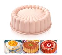 Heveer Silicone Charlotte Cake Pan 8 Inch Nonstick Round Silicone Molds Reusable Cake Mold Fluted Cake Pan for Baking Strawberry Shortcake Cheesecake Pink