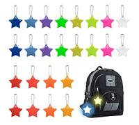 Heveer Star Reflective Pendants Safety Reflector Pendants with Chains for Adult Children Night Walking Cycling Running 12 Colors 24pcs