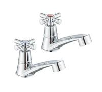 Hevenaov Basin Pillar Taps Pair Bathroom Sink Taps Victorian Traditional Chrome Cross Lever Two Wash Bathroom Faucet 2 Holes Mono Hot and Cold Water G1/2’’