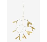 Hevenly Homes and Gardens Gold Brass Mistletoe Bunch with White Beads, Christmas Mistletoe Decoration, 36 x 20cm, Brass, Beads, Christmas