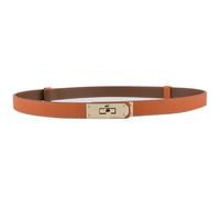 HEVIBK Women Skinny Leather Belt Classic Solid Color Alloy Turn Lock Ladies Adjustable Leather Belt Slim Thin Waist Belt （Orange/Gold）